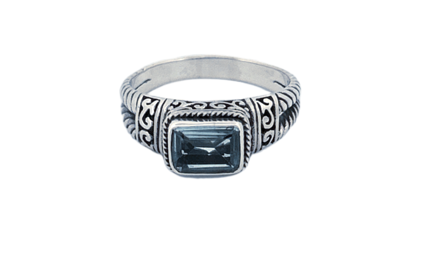 Sterling Silver Gemstone Ring – Blue Topaz (Emerald Cut)