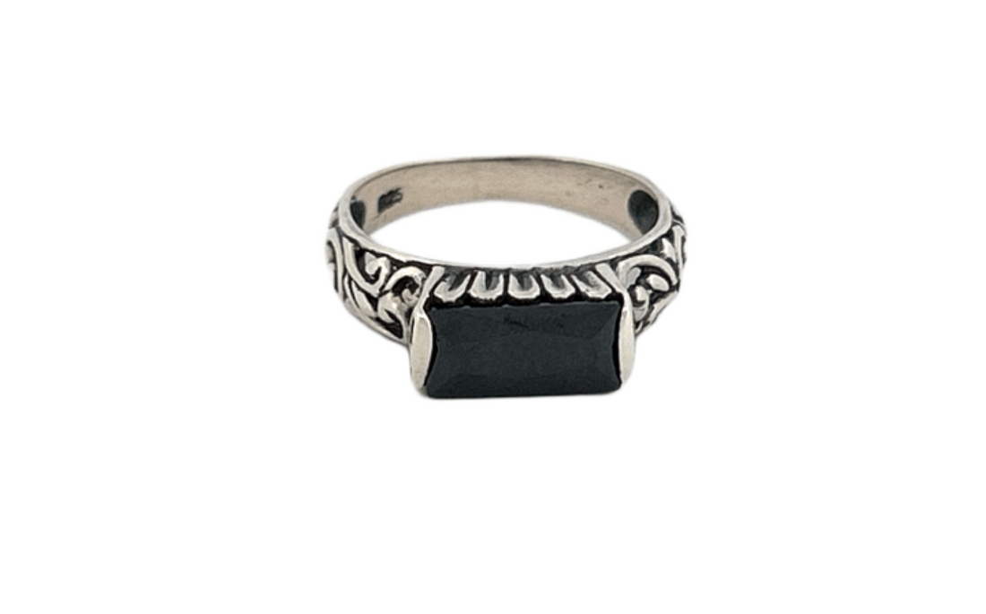 Sterling Silver Rectangular Black Onyx Ring