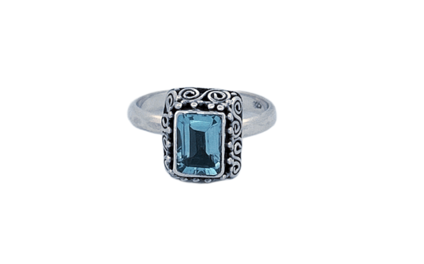Hand Finished Sterling Silver Rectangular Cut Blue Topaz Ring- R73