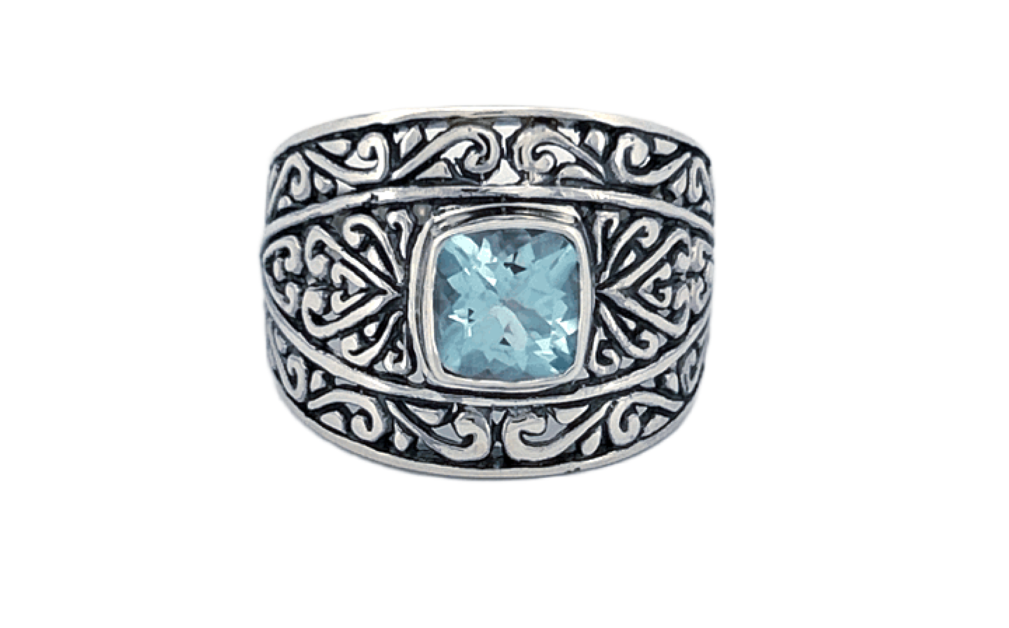 Sterling Silver Filigree Ring with Square‑Cut Gemstone