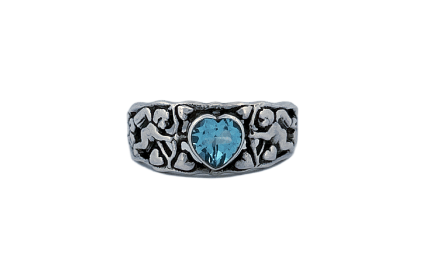 925 Sterling Silver Heart Shaped Blue Topaz Ring-R71