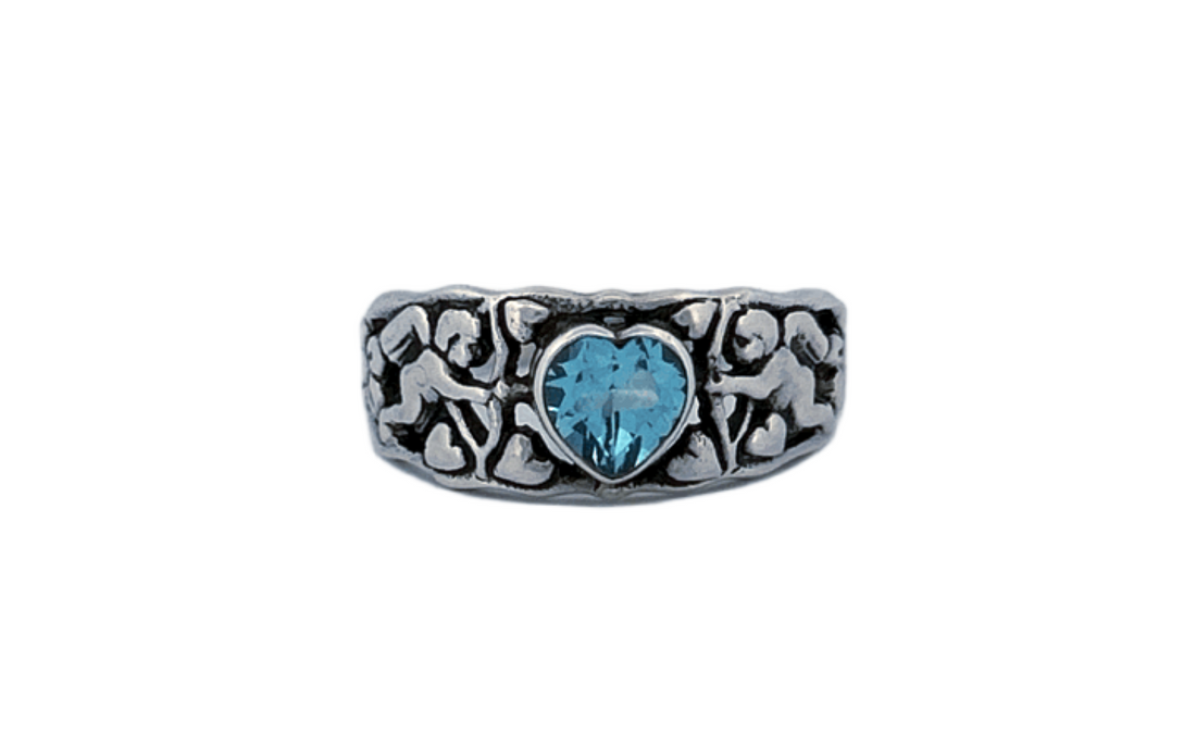 925 Sterling Silver Heart Shaped Blue Topaz Ring-R71