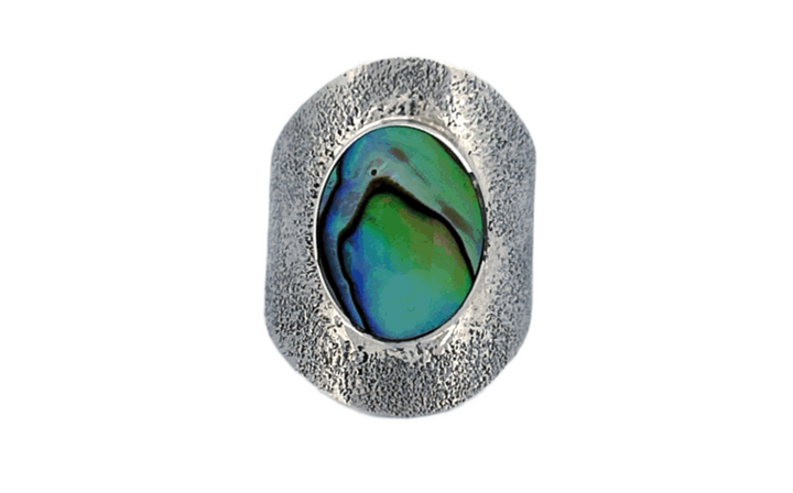 Sterling Silver Abalone Shell Ring – Wide Textured Band