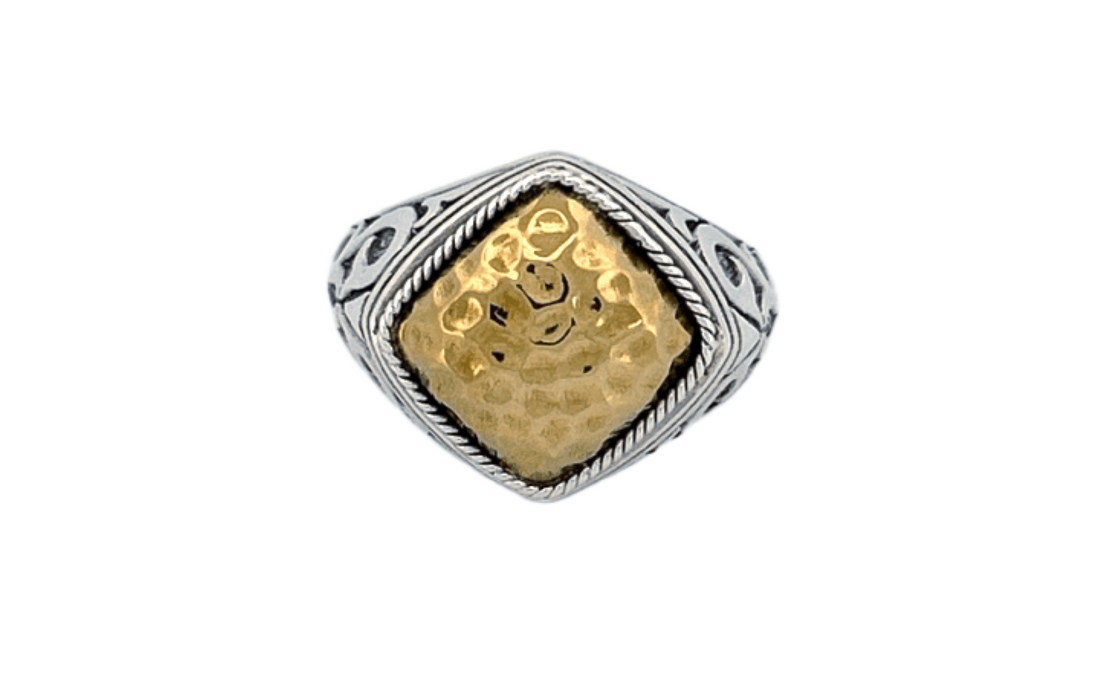 Sterling Silver & Hammered Brass Statement Ring