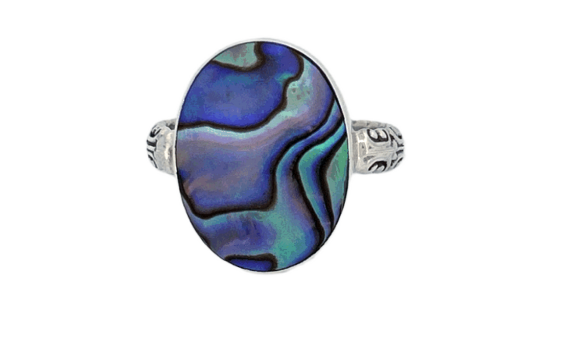 Oval Abalone Shell Sterling Silver Ring-R79