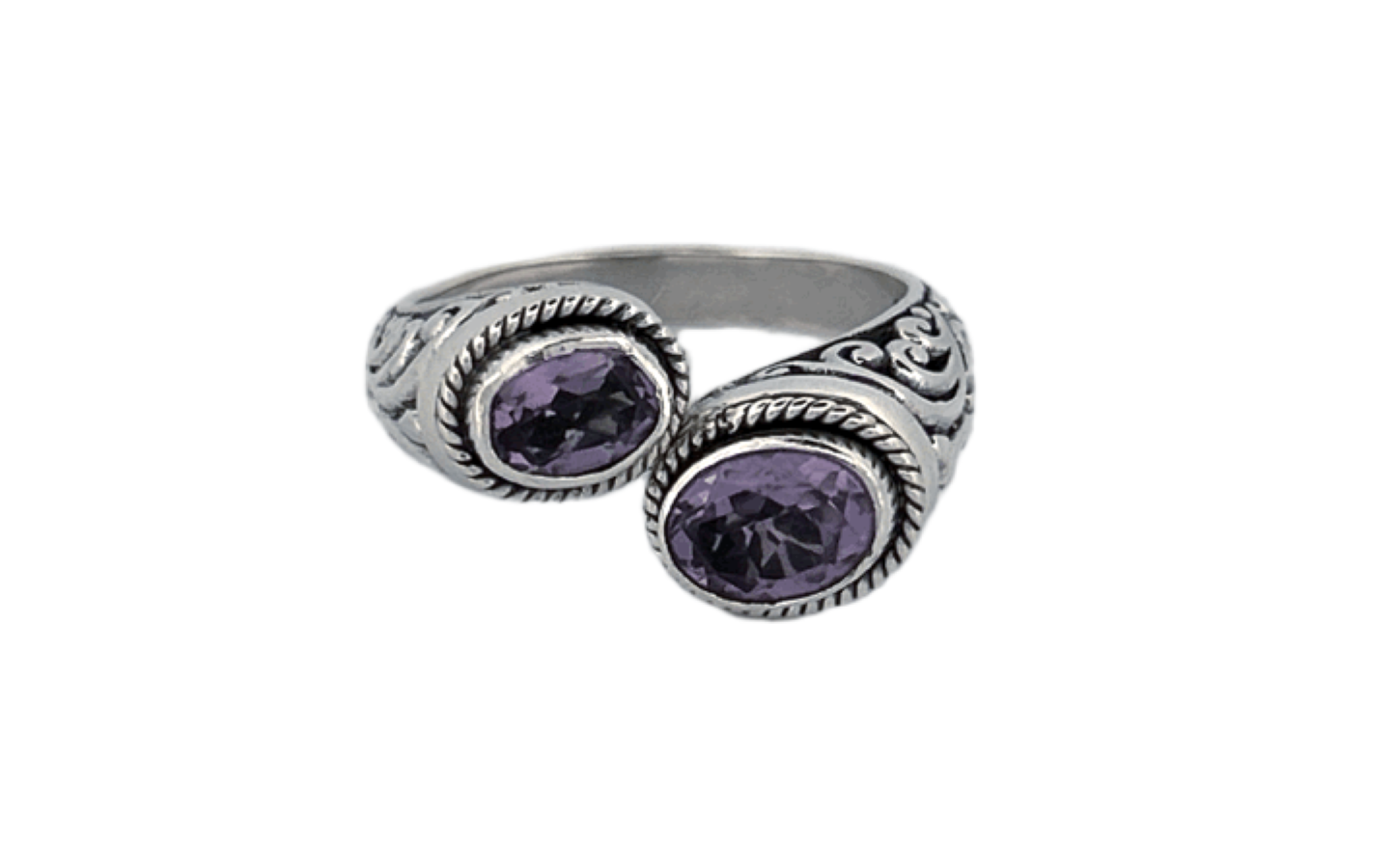 925 Sterling Silver Natural Amethyst Bypass Ring-R37