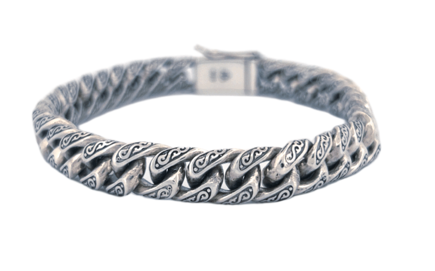 Hand-Carved Cuban Link Sterling Silver Bracelet – Handmade with Secure Box Clasp CB33