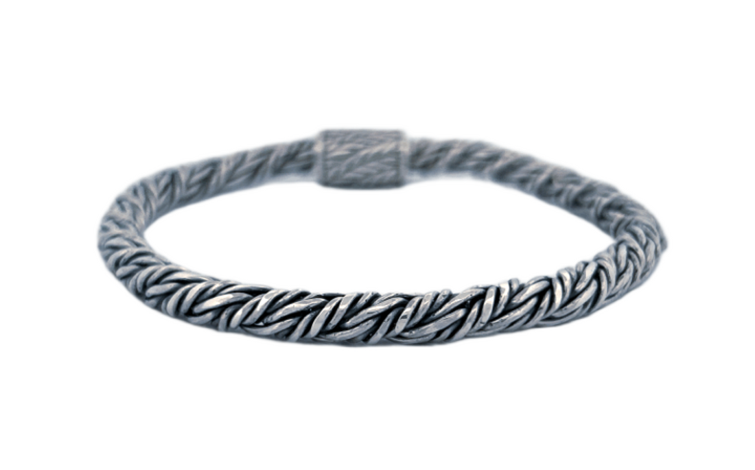 Handmade Sterling Silver Rope Bracelet with Decorative Spring Lock-CB28