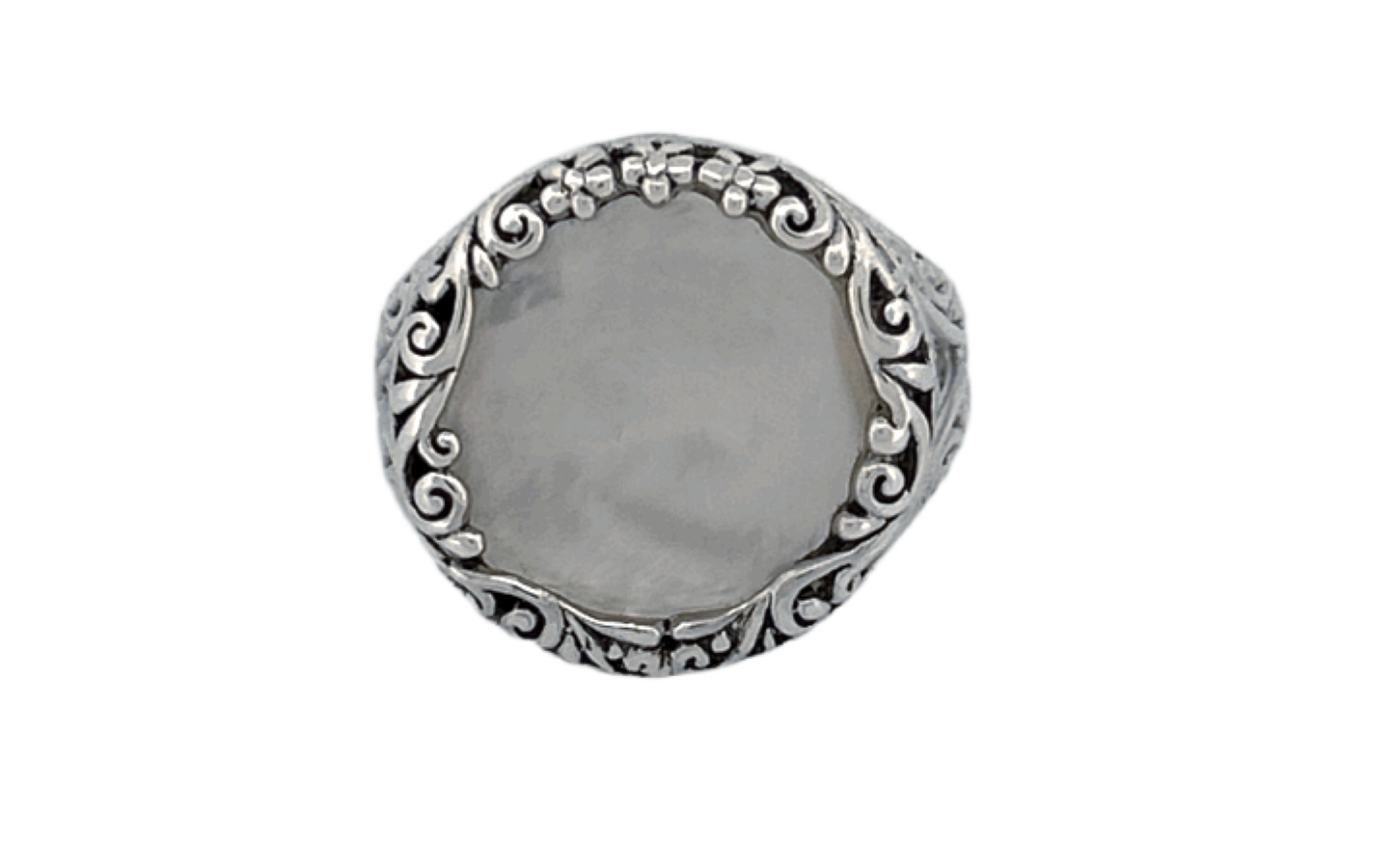 Round Mother of Pearl Handmade Sterling Silver Ring R80
