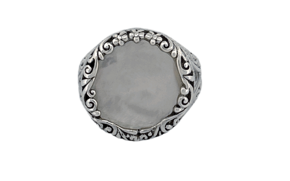 Round Mother of Pearl Handmade Sterling Silver Ring R80