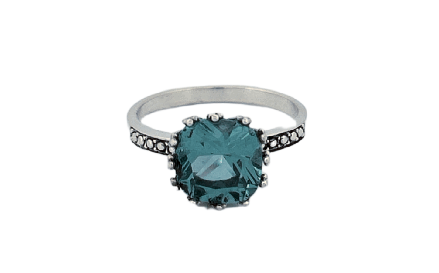 Sterling Silver Checker‑Cut Gemstone Rings – Teal CZ & Mystique Topaz