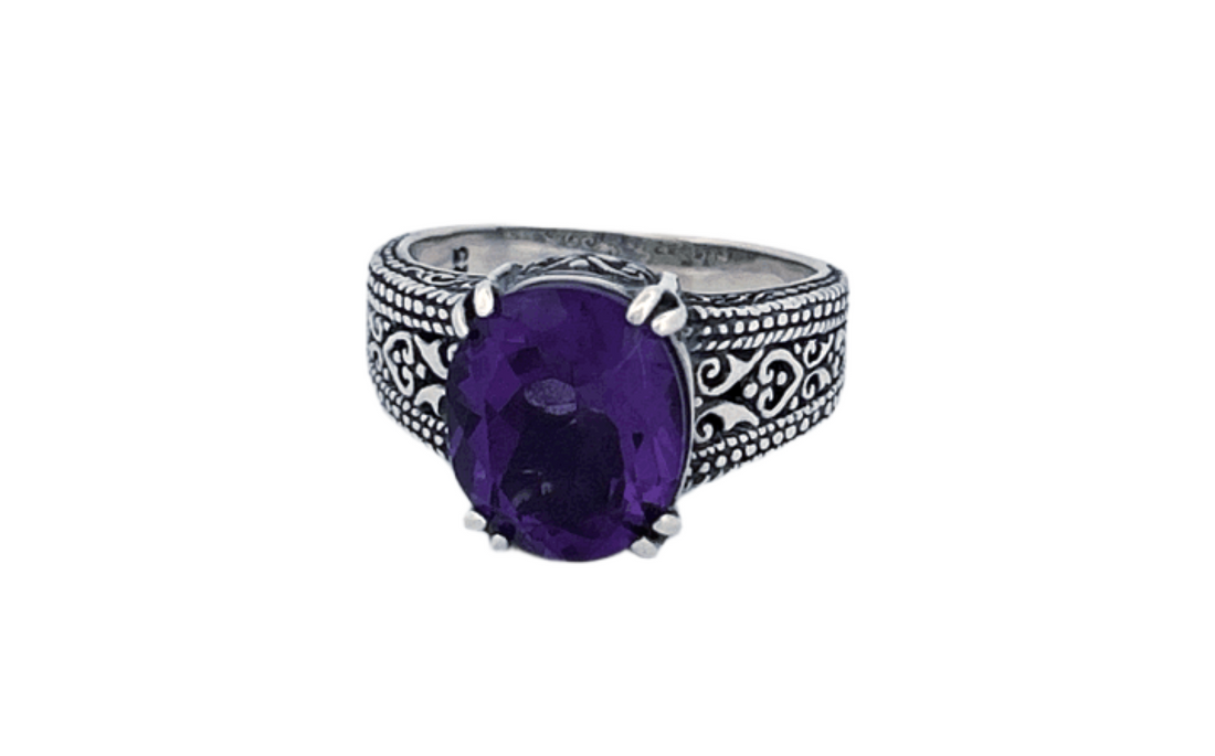 Sterling Silver Oval Amethyst Cocktail Ring-R49