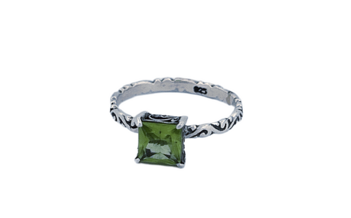 925 Sterling Silver Square Cut Peridot Ring- R58