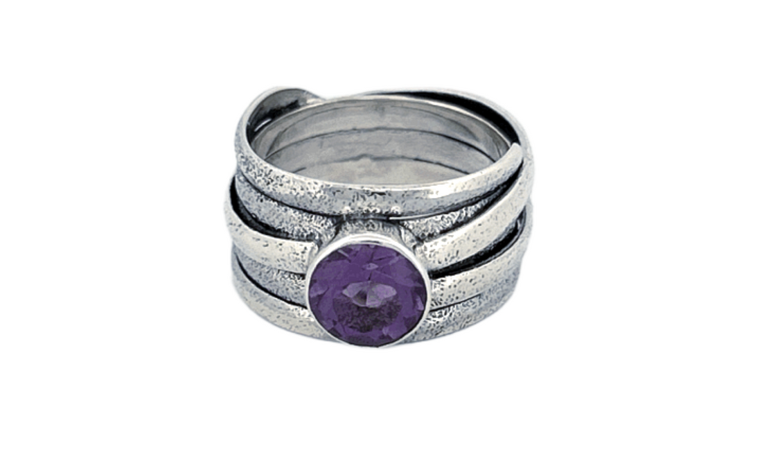 Sterling Silver Amethyst Ring – Textured Wrap Design