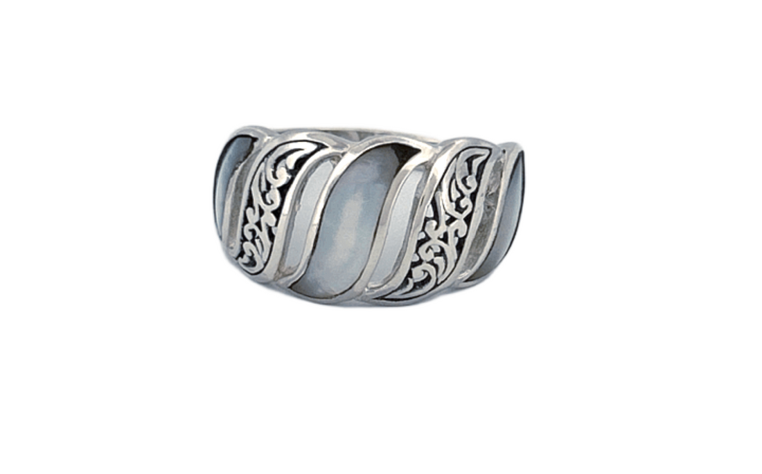 Sterling Silver Mother of Pearl Ring – Wave Pattern Design