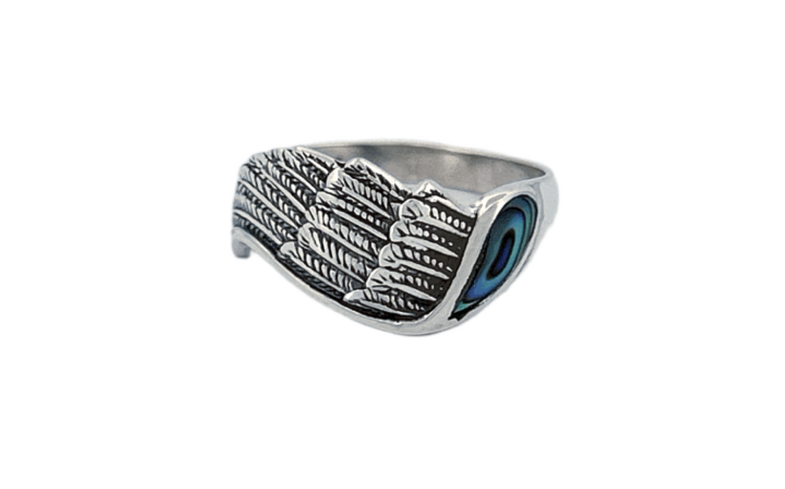Sterling Silver Abalone Shell Ring – Peacock Feather Design