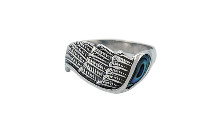 Sterling Silver Abalone Shell Ring – Peacock Feather Design