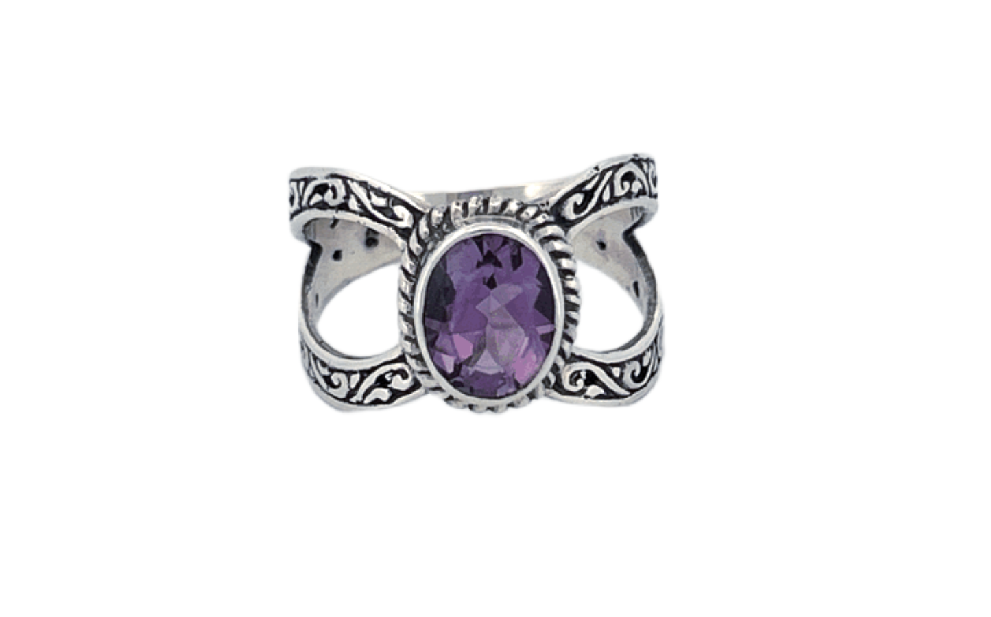 Sterling Silver Filigree Ring with Amethyst