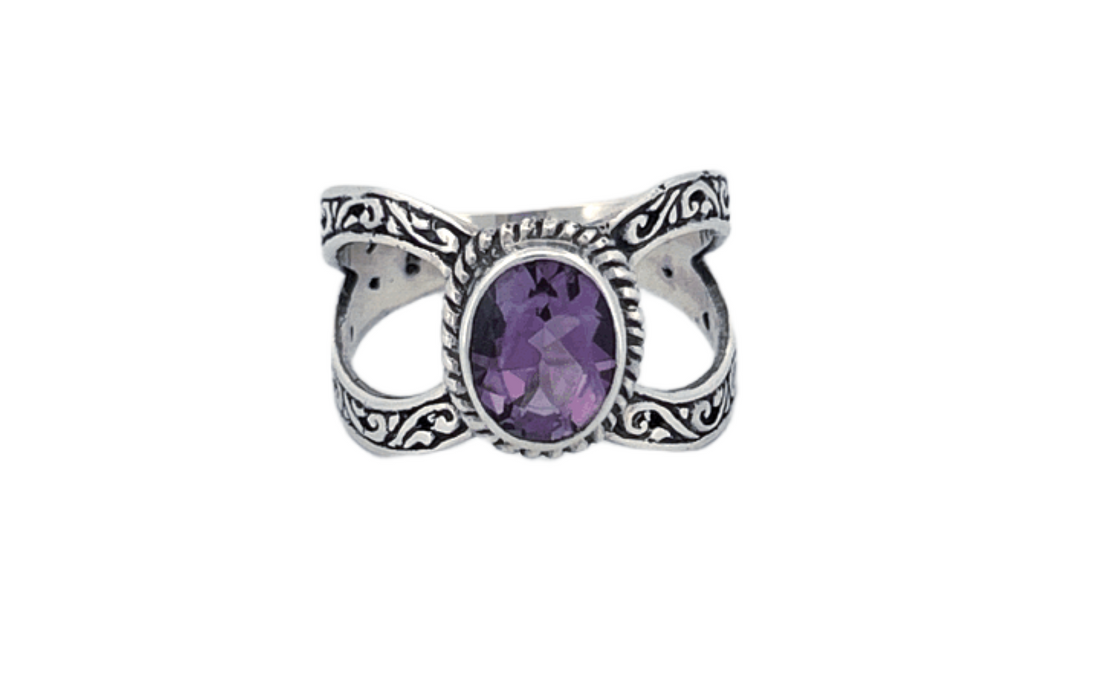 Sterling Silver Filigree Ring with Amethyst