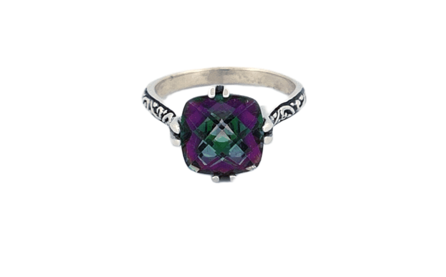 Sterling Silver Mystique Topaz Ring – Cushion Cut Design