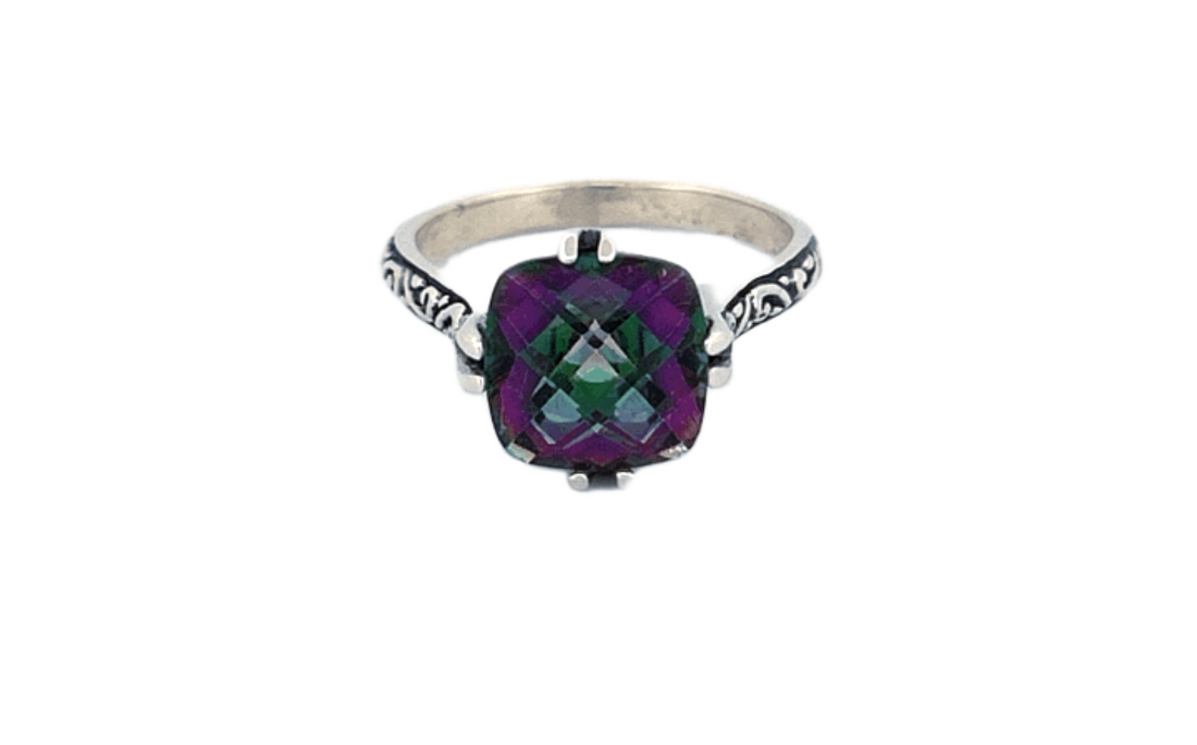 Sterling Silver Mystique Topaz Ring – Cushion Cut Design