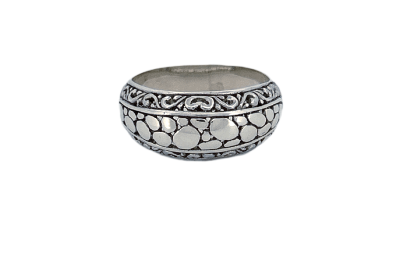 Sterling Silver Band Ring – Pebble & Scroll Pattern