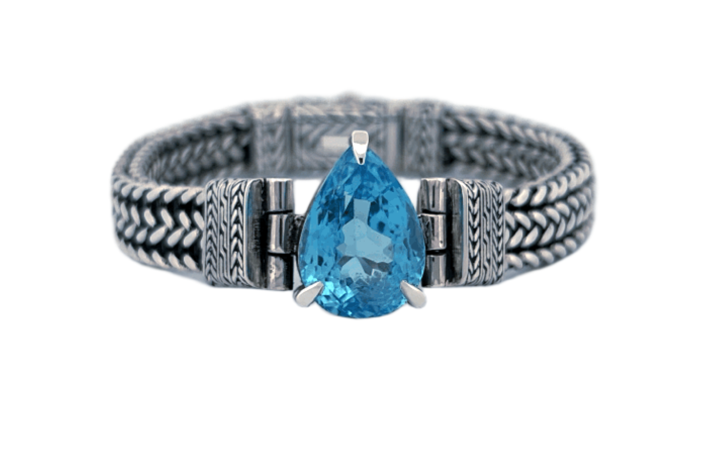 Handmade Sterling Silver Blue Topaz Tear Drop Bracelet-Unisex Jewelry
