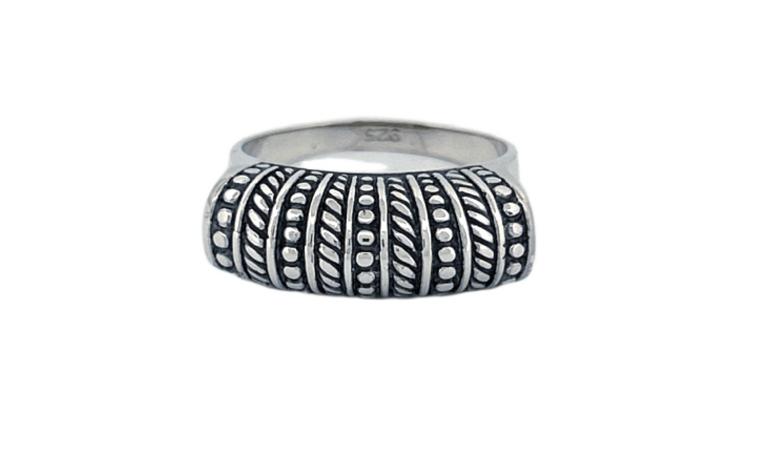 Sterling Silver Textured Band Ring – Dot & Rope Pattern
