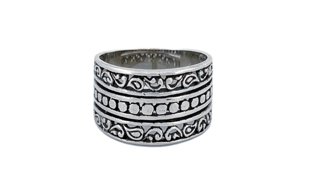 Sterling Silver Ornate Band Ring – Vintage Pattern