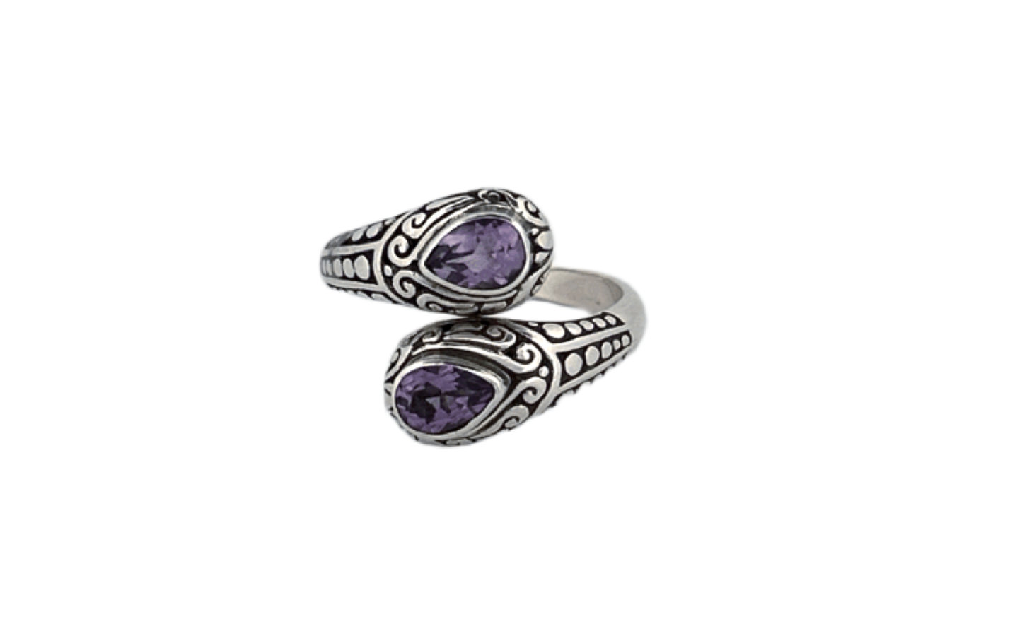 925 Sterling Silver Teardrop Shaped Amethyst Ring-R81