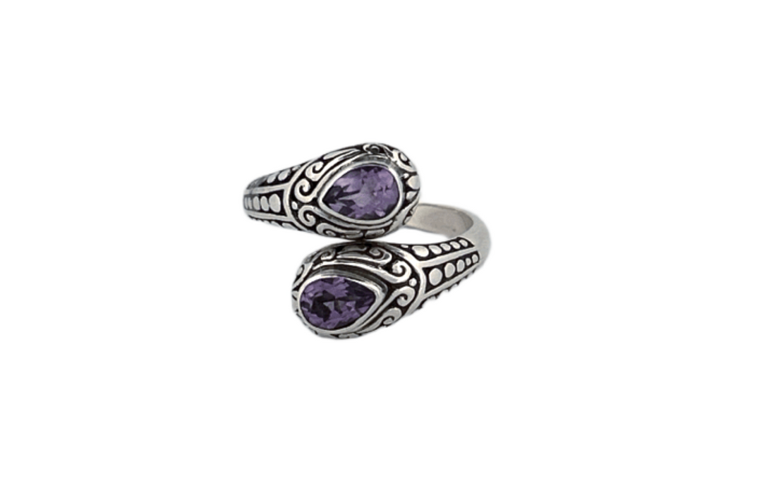 925 Sterling Silver Teardrop Shaped Amethyst Ring-R81