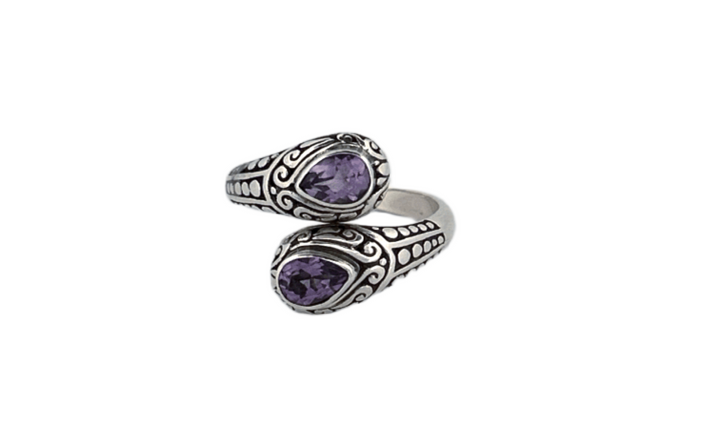 925 Sterling Silver Teardrop Shaped Amethyst Ring-R81