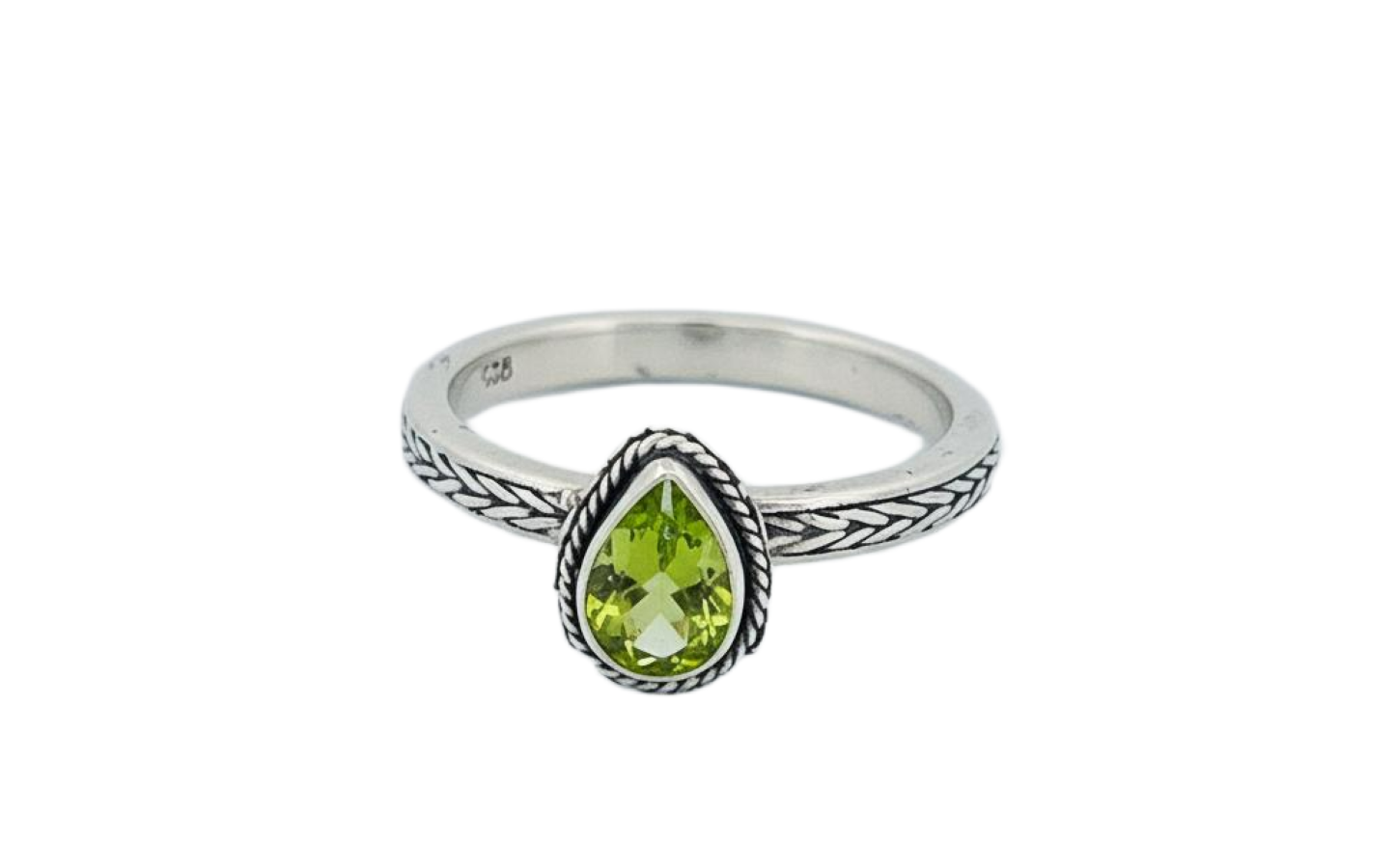 Handcrafted Genuine Sterling Silver Tear Drop Peridot Ring-R55