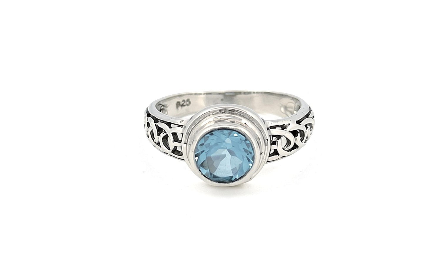 Hand Finished Sterling Silver Blue Topaz & Amethyst Celtic Ring-R72