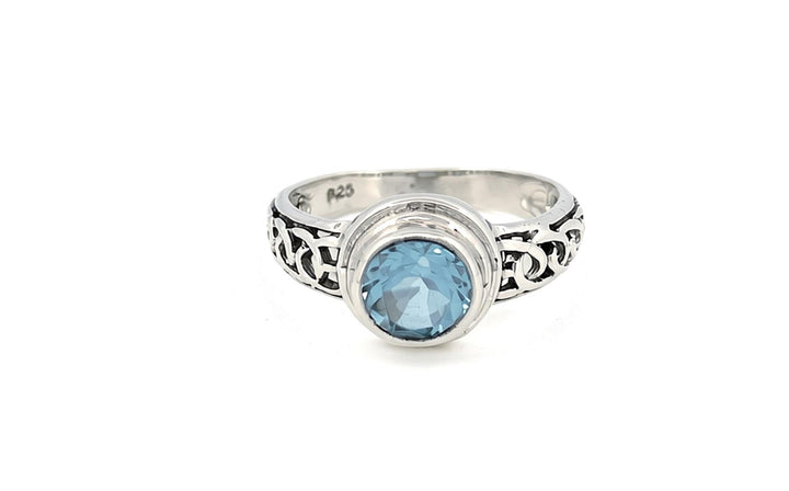 Hand Finished Sterling Silver Blue Topaz & Amethyst Celtic Ring-R72