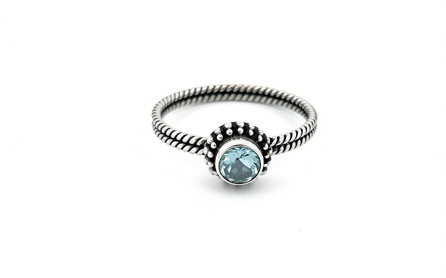 Round Cut Natural Blue Topaz Handmade Sterling Silver Ring- R76