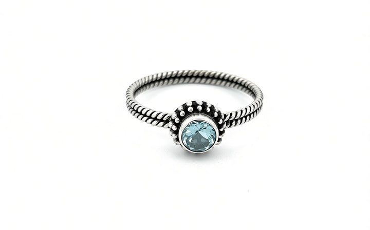 Round Cut Natural Blue Topaz Handmade Sterling Silver Ring- R76