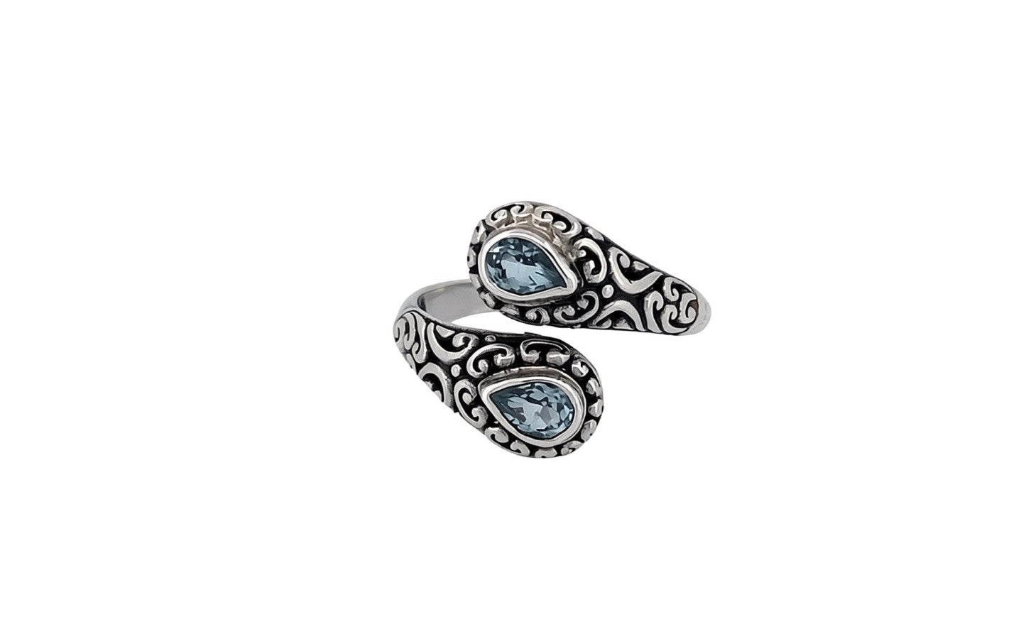 Blue Topaz Sterling Silver Tear Drop Shaped Ring-R90