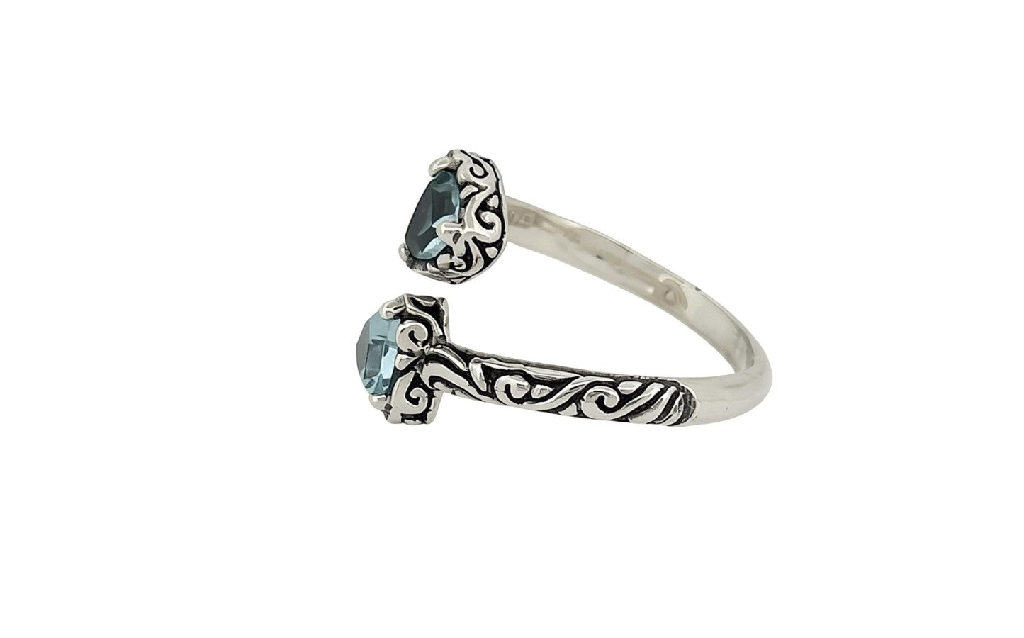 Sterling Silver Double Gemstone Ring – Blue Topaz (Trillion Cut)