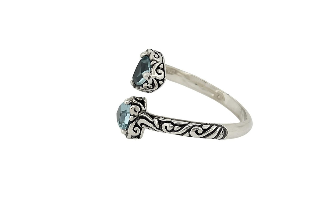 Sterling Silver Double Gemstone Ring – Blue Topaz (Trillion Cut)