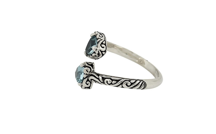 Sterling Silver Double Gemstone Ring – Blue Topaz (Trillion Cut)