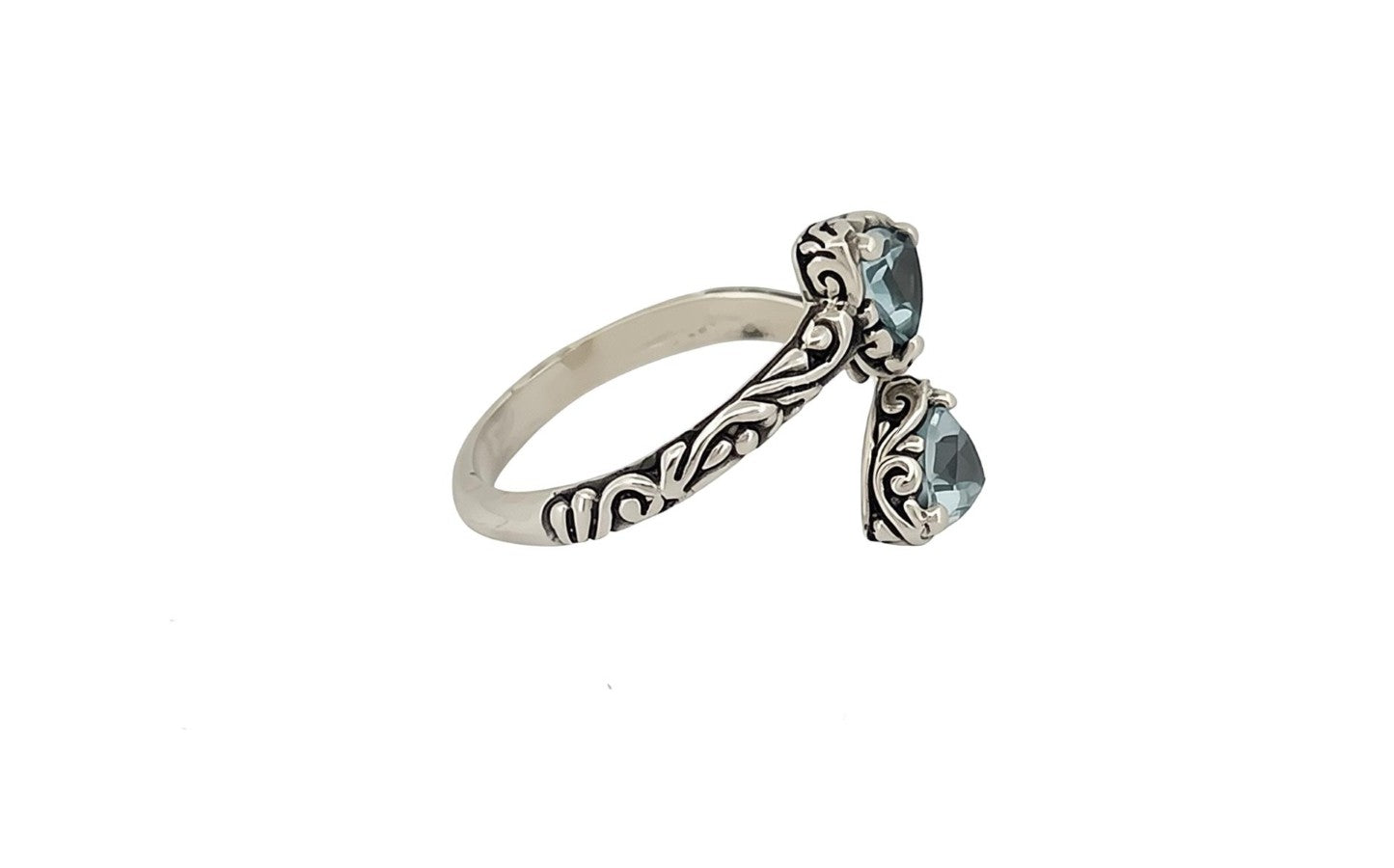 Sterling Silver Double Gemstone Ring – Blue Topaz (Trillion Cut)