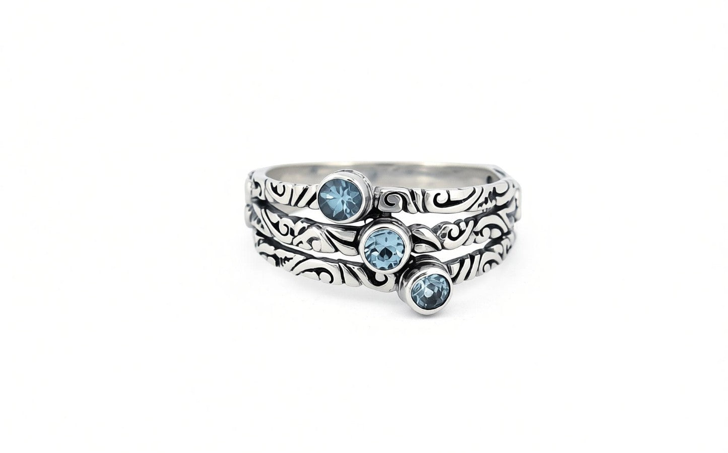 Sterling Silver Triple Gemstone Ring – Blue Topaz