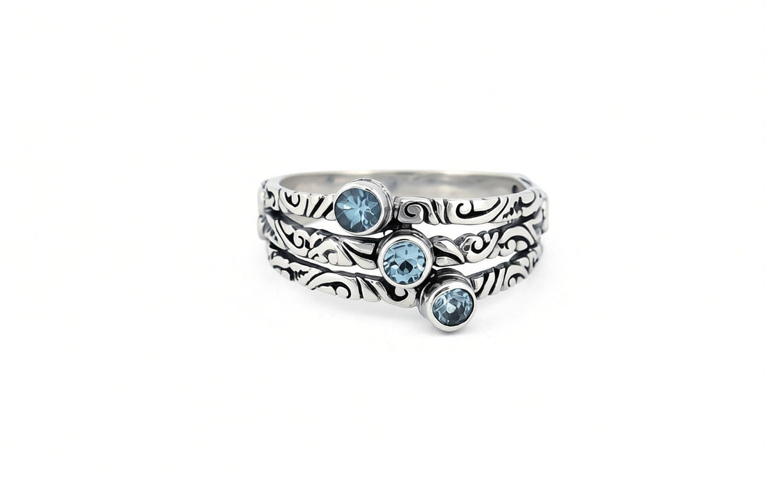 Sterling Silver Triple Gemstone Ring – Blue Topaz
