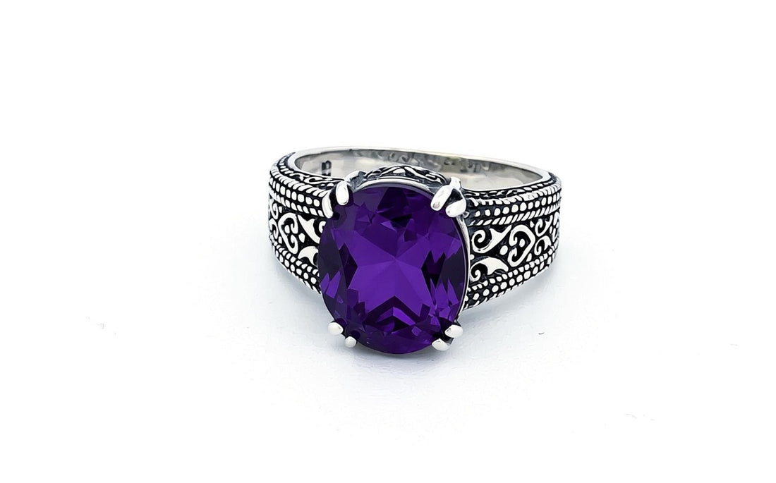 Sterling Silver Oval Amethyst Cocktail Ring-R49
