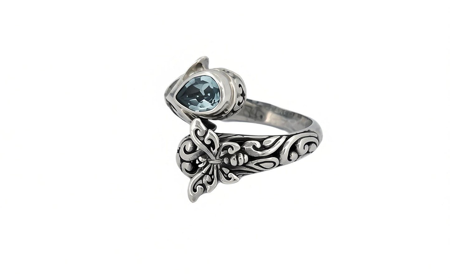 Natural Blue Topaz Butterfly Ring in 925 Sterling Silver-R43